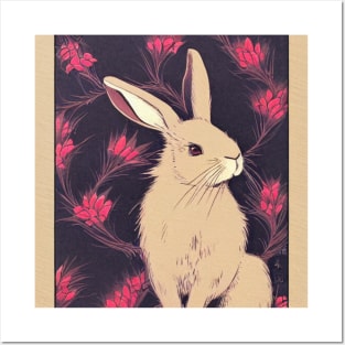 Vintage Mini Rex Rabbit in Beautiful Flowers Posters and Art